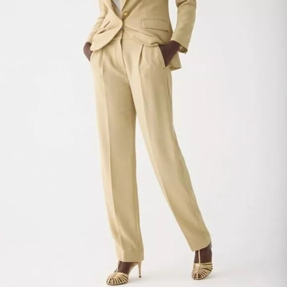 J. Crew High Waist Pleated Essential Pant in City Crepe in Beige Tan NWT